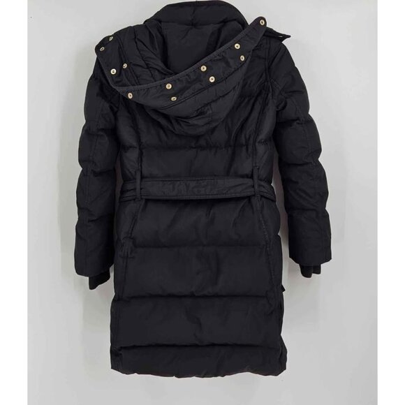 J. Crew Black Wintress Down Filled Belted Puffer Coat Removable Hood Sz XXS - Picture 2 of 4